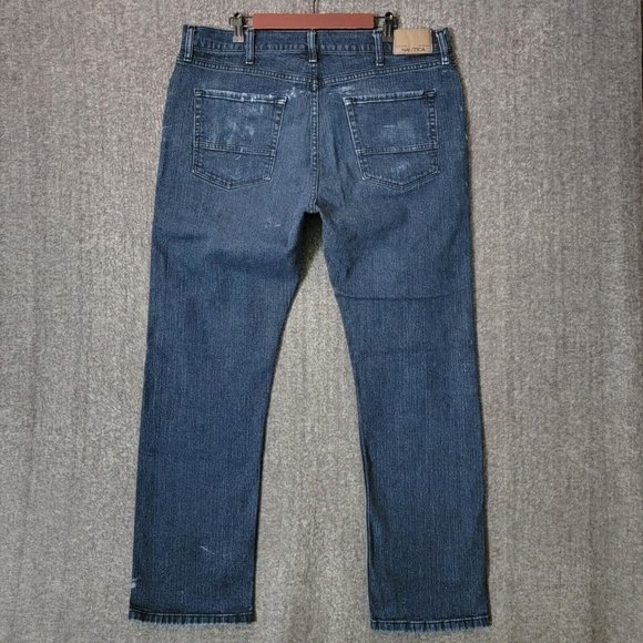 Nautica Jeans Mens 38x30* Blue Dark Wash Relaxed Straight Fit Distressed - Picture 8 of 16